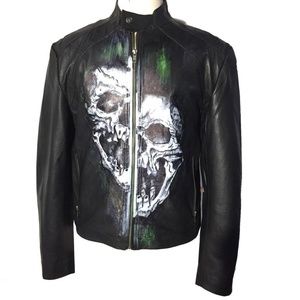 Hand Painted Skull Leather Jacket